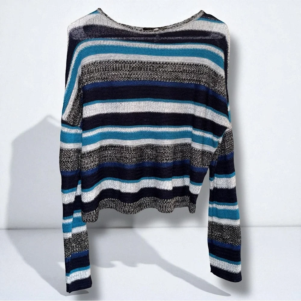 Alley & Gabby 212NY Y2K Vintage Sweater Blue Striped Cropped Bell Sleeves Size L